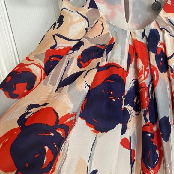 Anthropologie | Isabella Sinclair Red and Navy Floral Silk Dress - Picture 3 of 8